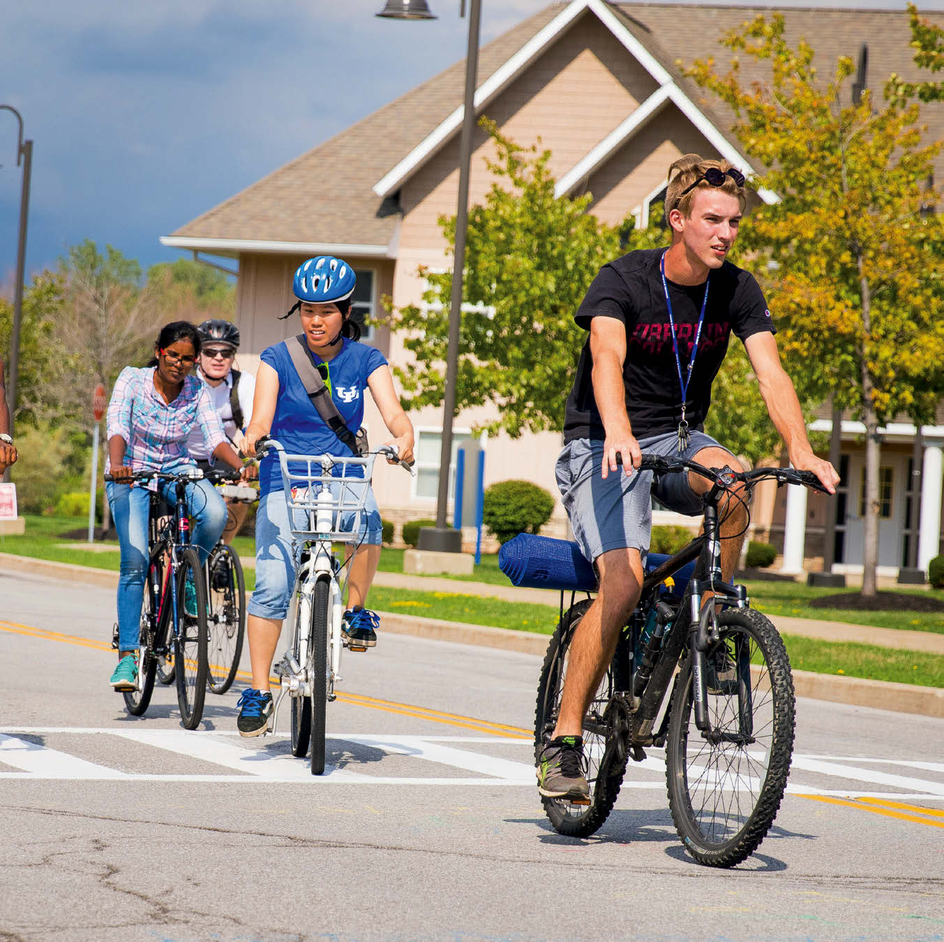 Students riding bikes.