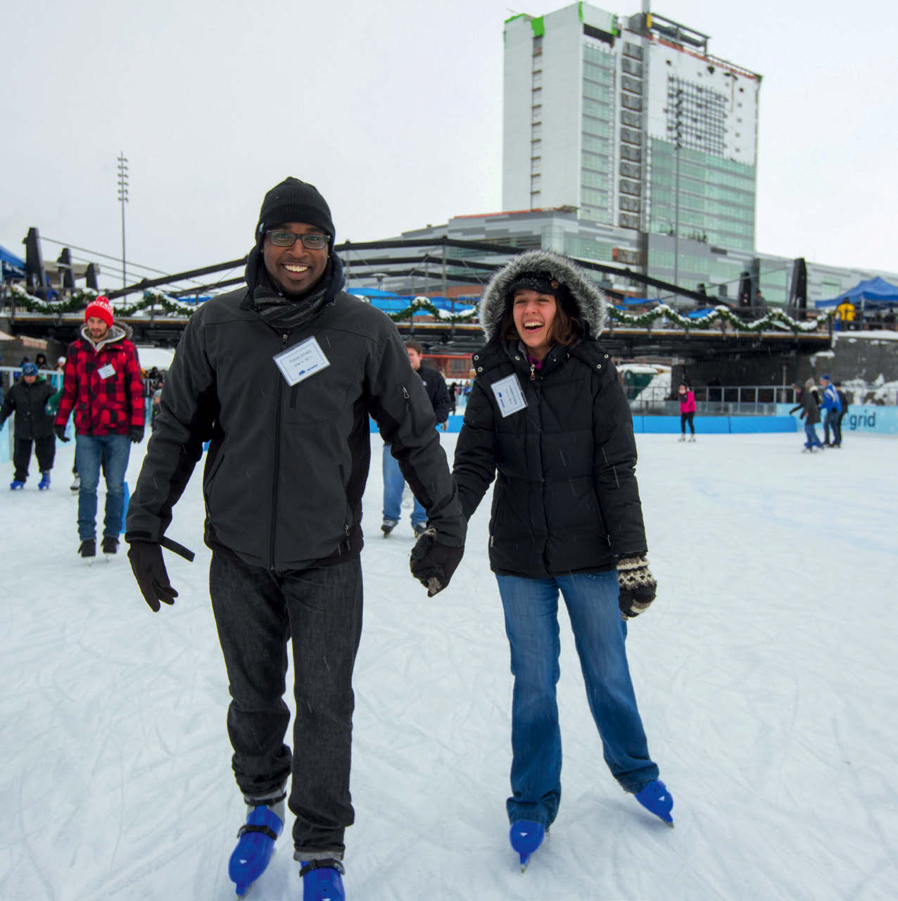 Student skating in downtown Buffalo.